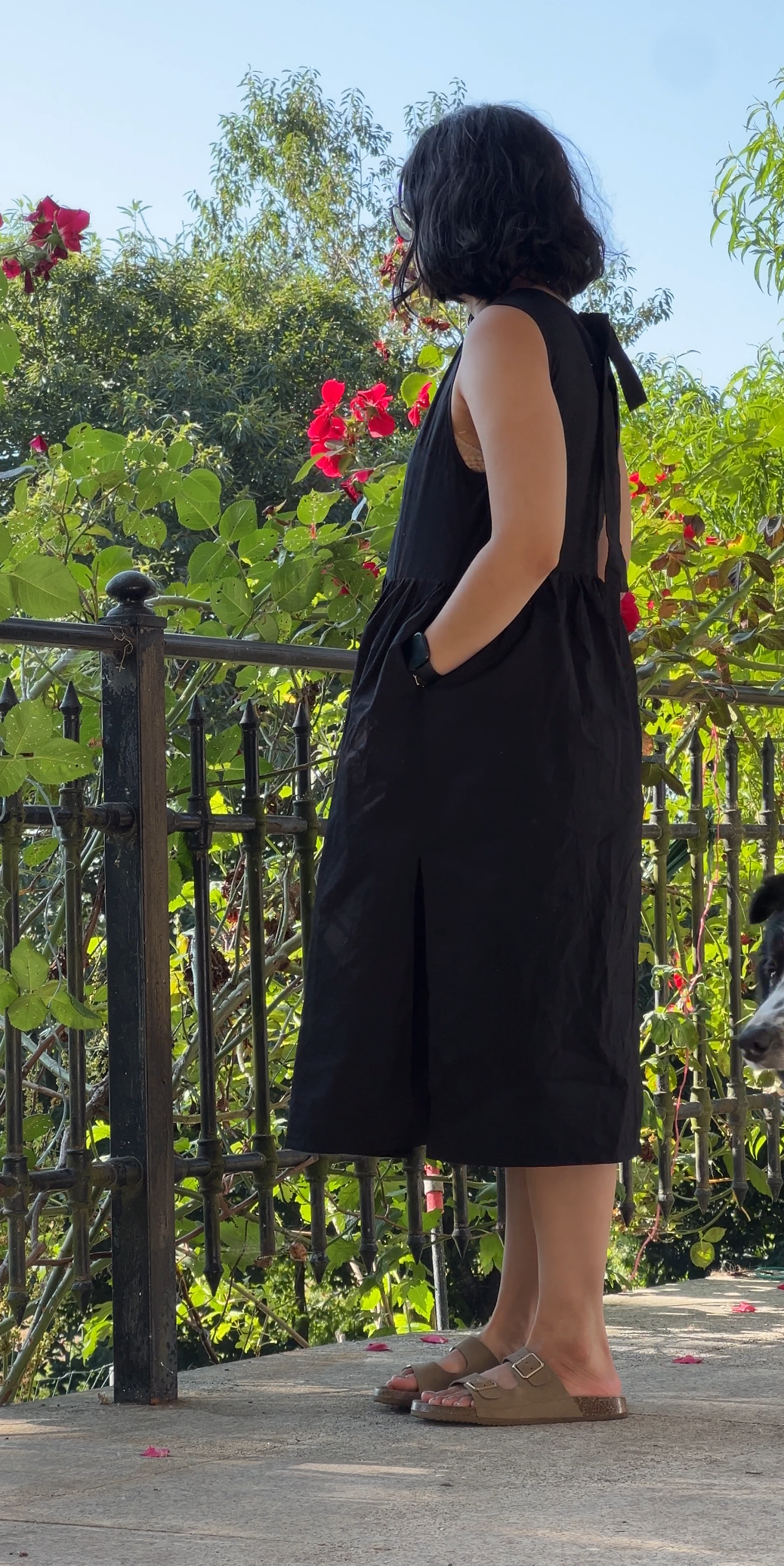 vestido bluson midi con lazo en la nuca espalda en algodon organico gots